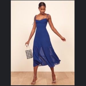 Reformation Emmie Dress royal blue with tie straps